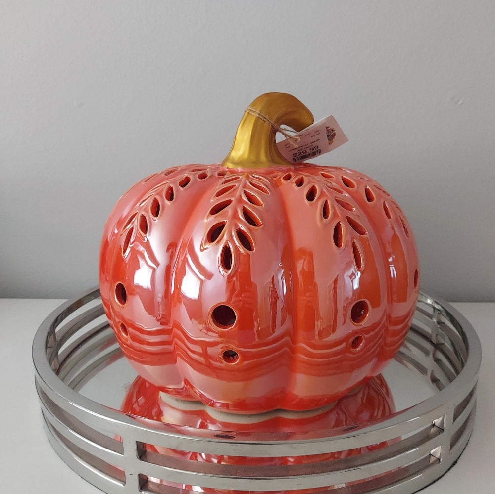 Large Glass Lighted Pumpkin - Orange